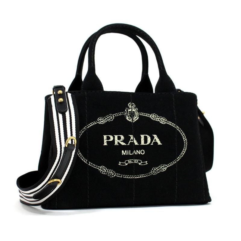 プラダ PRADA 2wayキャンバストートバッグ ブラック 黒 ストライプ