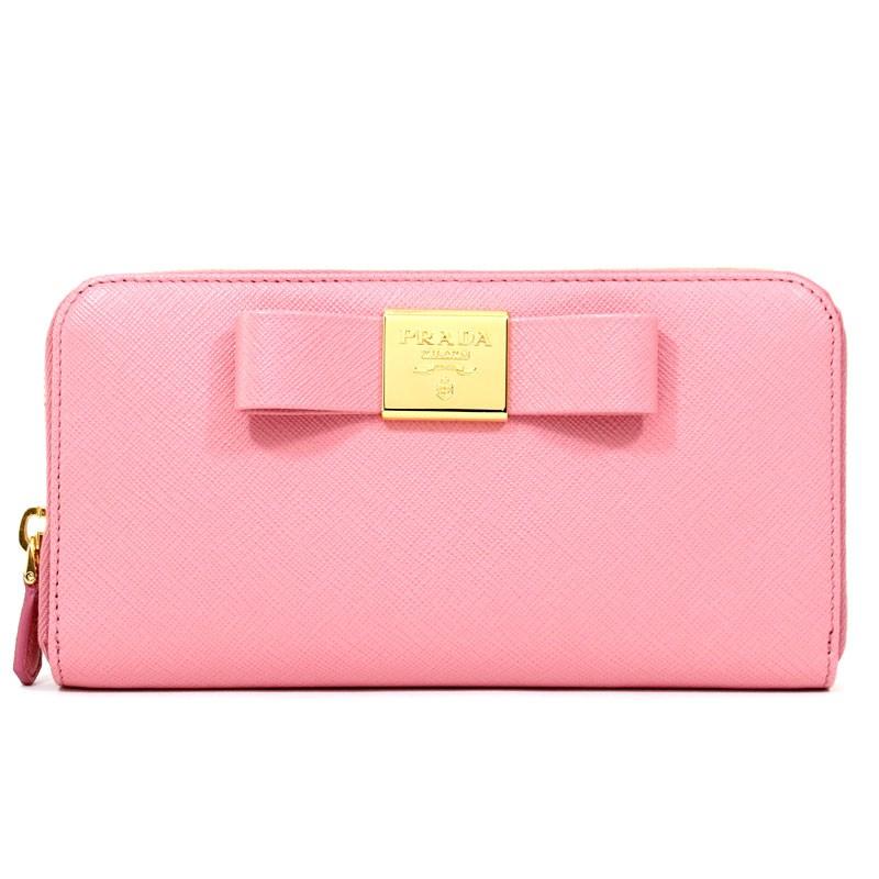 PRADA プラダ ラウンドファスナー長財布 リボン ローズピンク PRADA プラダ ラウンドファスナー長財布 リボン ローズピンク