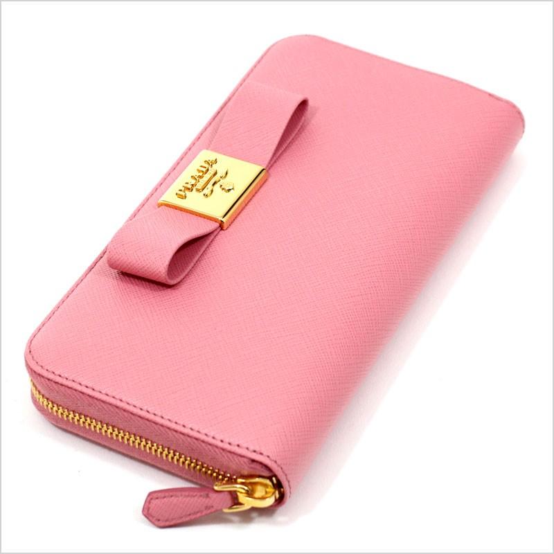 PRADA プラダ ラウンドファスナー長財布 リボン ローズピンク PRADA プラダ ラウンドファスナー長財布 リボン ローズピンク