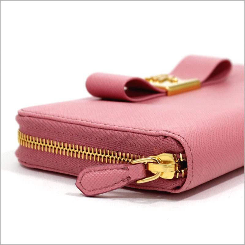 PRADA プラダ ラウンドファスナー長財布 リボン ローズピンク PRADA プラダ ラウンドファスナー長財布 リボン ローズピンク