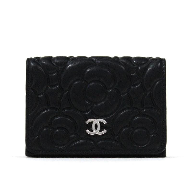 シャネル CHANEL ミニ財布 3つ折り財布 スモールフラップウォレット カメリア ラムスキン ブラック 黒 :02-0329:BRAND