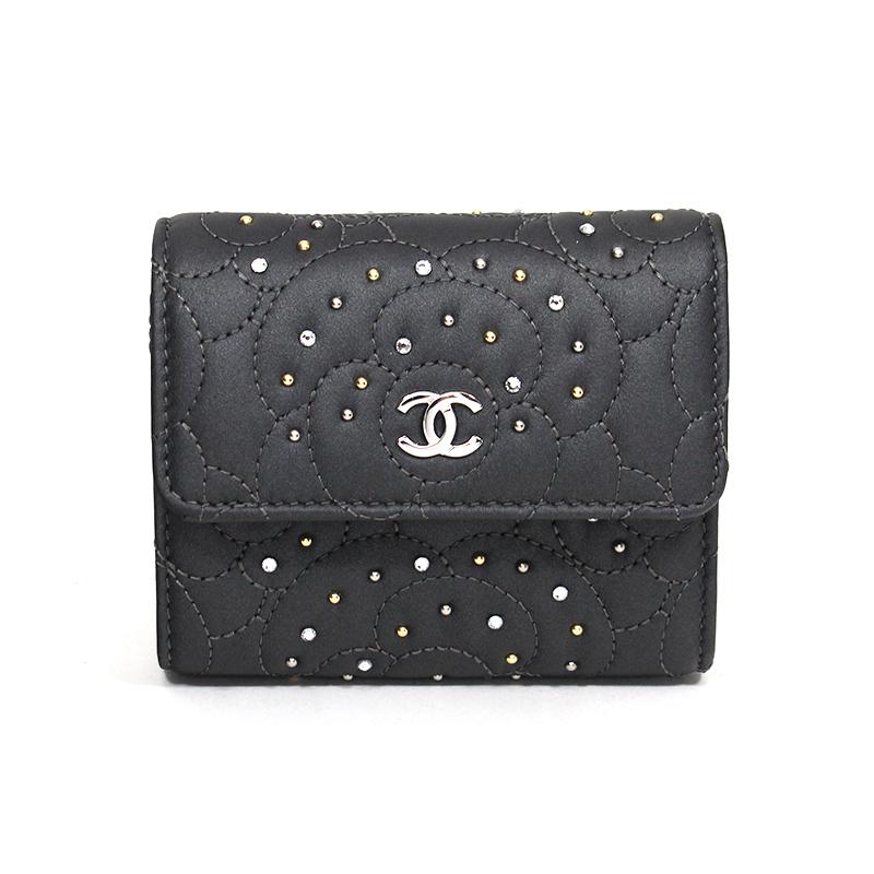 シャネル CHANEL ミニ財布 3つ折り財布 スモールウォレット カメリア 