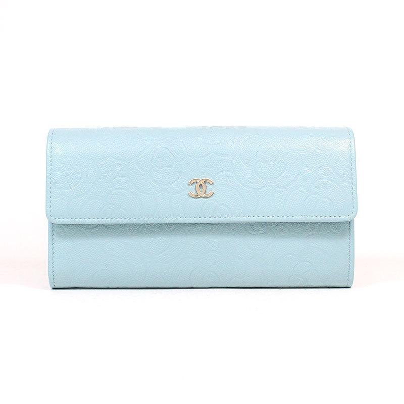 CHANEL シャネル フラップ長財布 フラップウォレット カメリア グレ 