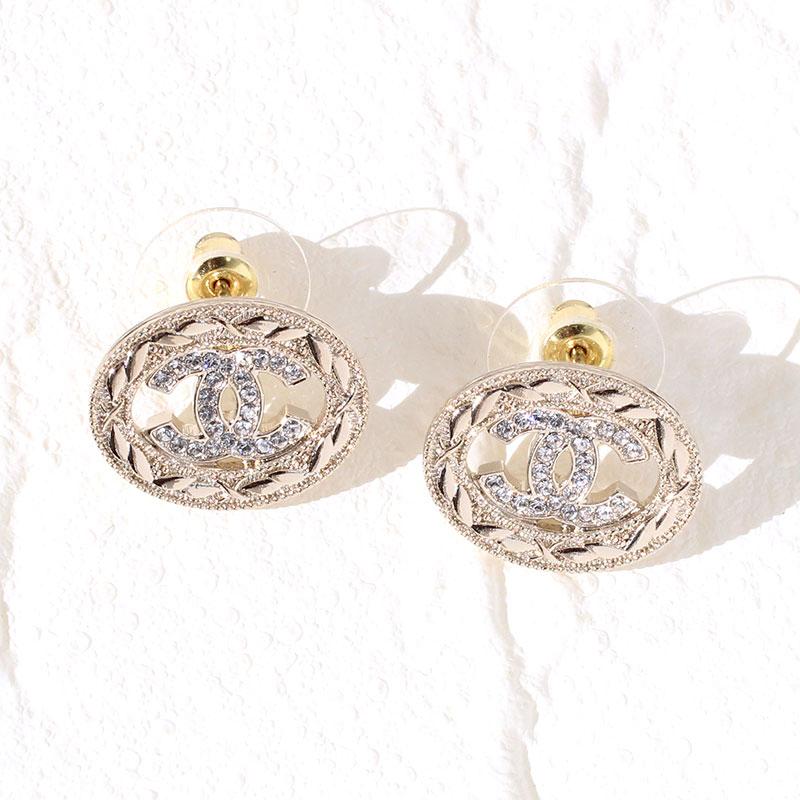 CHANEL シャネル ピアス CCマーク メタル＆ストラス ラインストーン  