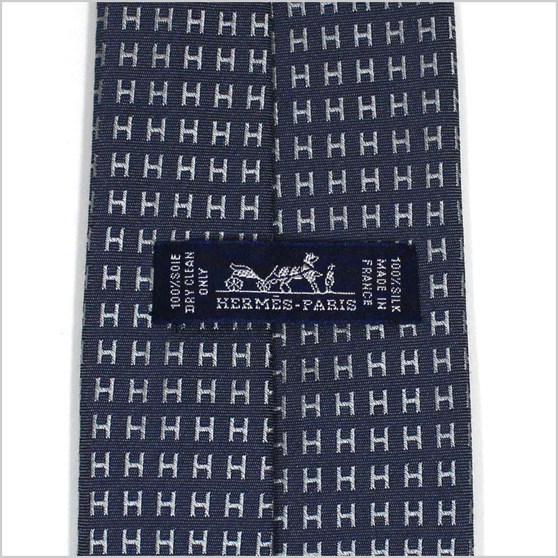 HERMES（エルメス） ネクタイ H織りタイ 8cm シルク バイカラー ブルー