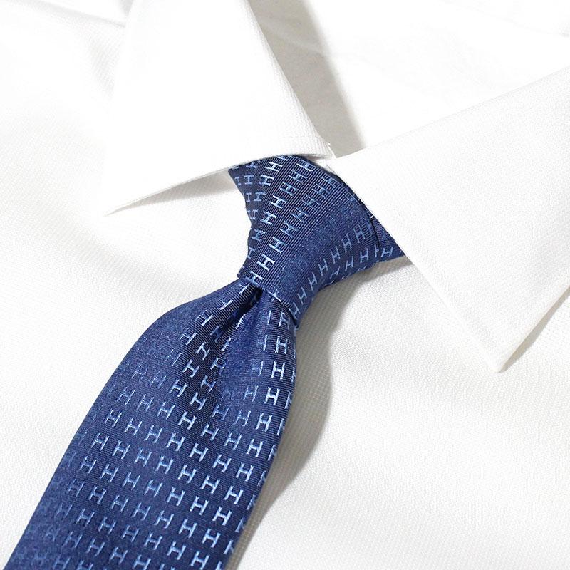 HERMES ネクタイピン 青 HERMES（エルメス） ネクタイ H織りタイ 7cm シルク バイカラー マリン