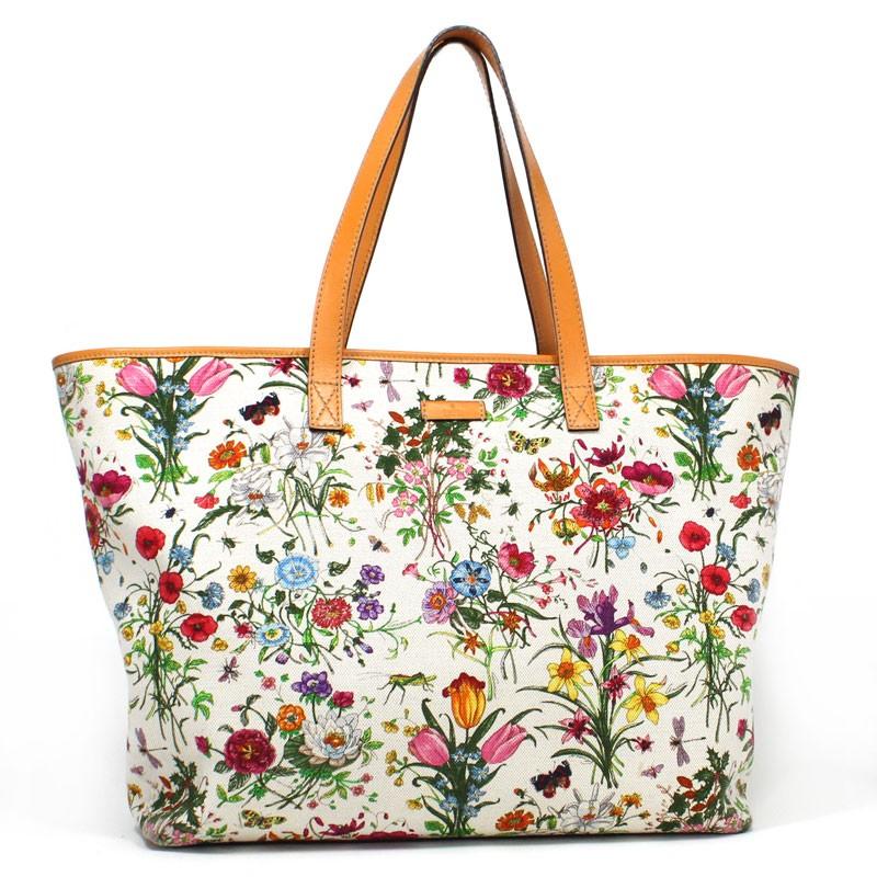 GUCCI グッチ トートバッグ フローラ キャンバス レザー GUCCI グッチ トートバッグ フローラ キャンバス レザー