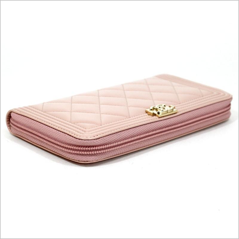 CHANEL シャネル ラウンドファスナー長財布 ピンク ベージュ ボーイ 