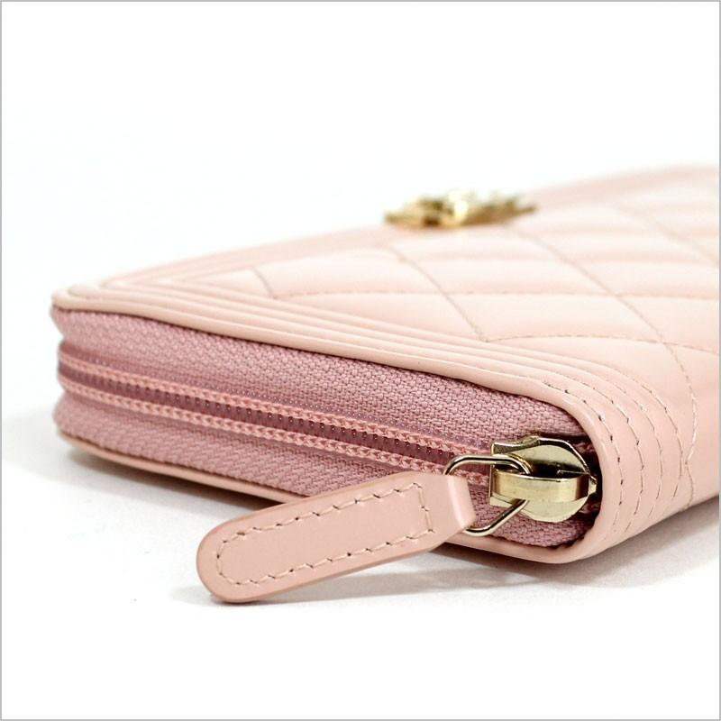 CHANEL シャネル ラウンドファスナー長財布 ピンク ベージュ ボーイ 