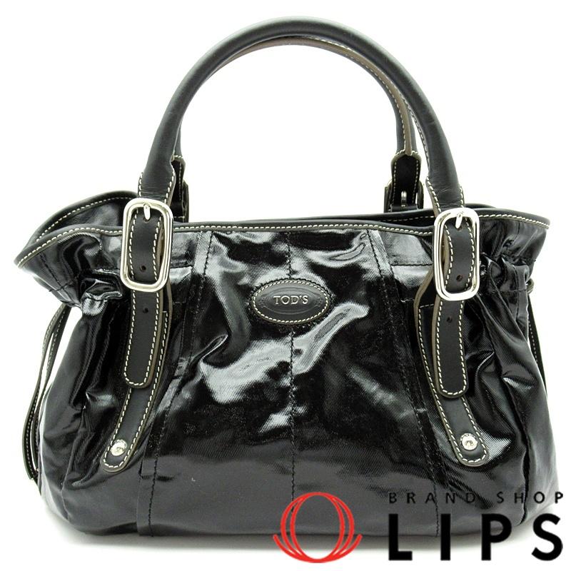 トッズ ハンドバッグ パテントレザー レディース ブラック 美品 中古 