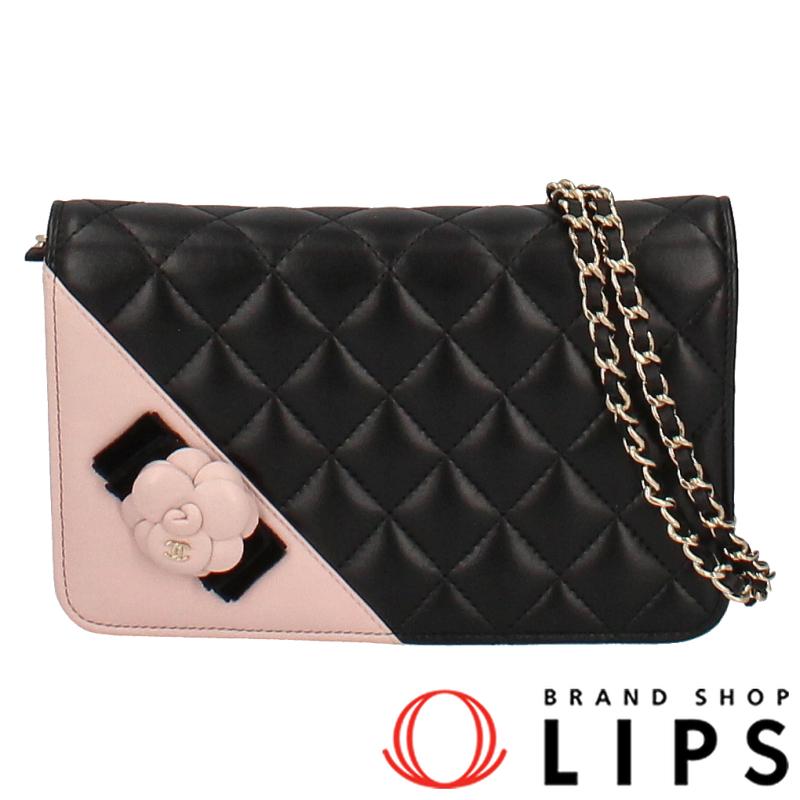 CHANEL シャネル マトラッセ カメリア チェーンウォレット ラムスキン  