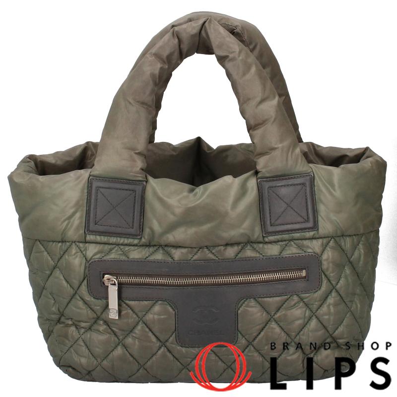 CHANEL コココクーン ナイロン トートバッグ カーキ