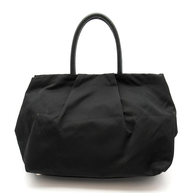 【美品】PRADA ハンドバッグ リボン レザー ナイロン ブラック 黒 PRADA（プラダ） リボン ハンドバッグ BN1601 ナイロン レディース
