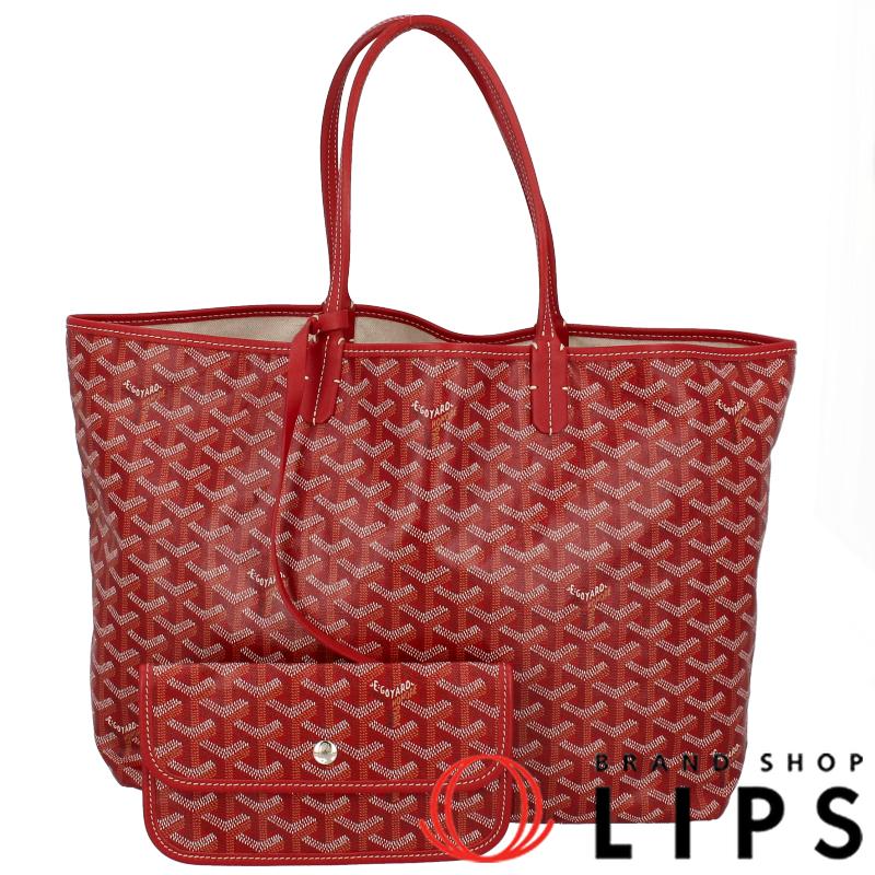 ゴヤール サンルイPM PVC/レザー レディース トートバッグ レッド 美品  