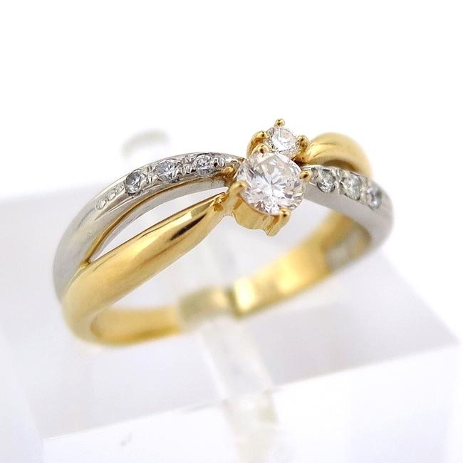 安いそれに目立つ 指輪 K18yg Pt900 イエローゴールド プラチナ リング 指輪 ダイヤモンド0 2ct 11号 細目 人気 可愛い 普段使い おしゃれ 中古