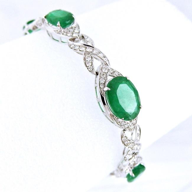 K18WG ☆ブレスレット ◇エメラルド14.40ct 5月誕生石 ◇ダイヤモンド  
