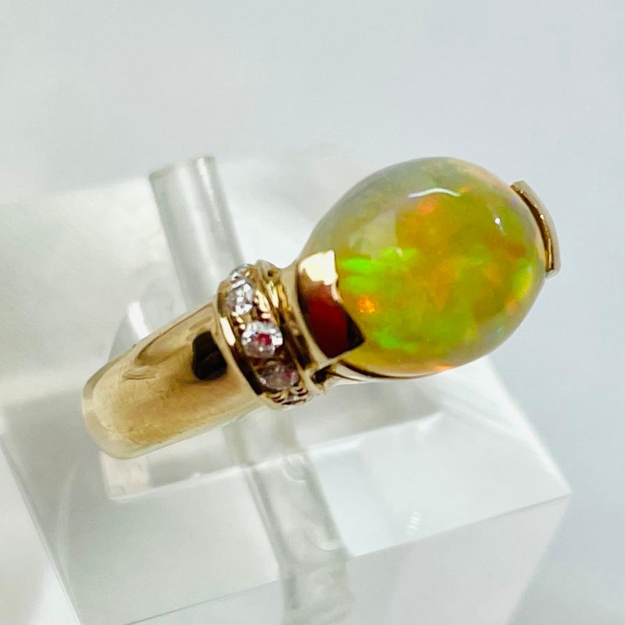 K18☆オパール2.330ct ◇ダイヤ 0.130ct リング 指輪 11号 【中古 