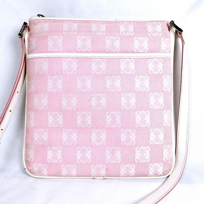 LOEWE 【ロエベ】キャンバス×レザー☆マチなしショルダーバッグ  