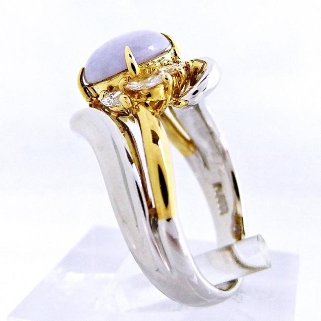 K18/Pt900 ☆リング 指輪 ヒスイ2.27ct◇ダイヤモンド0.36ct ○17号 