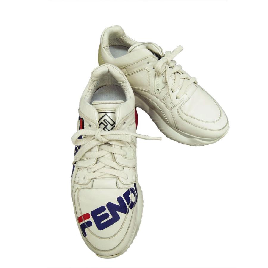 フェンディ フィラ マニア スニーカー ホワイト 7E1199A62E レディース レザー FENDI×FILA 中古｜brandshop-uprise