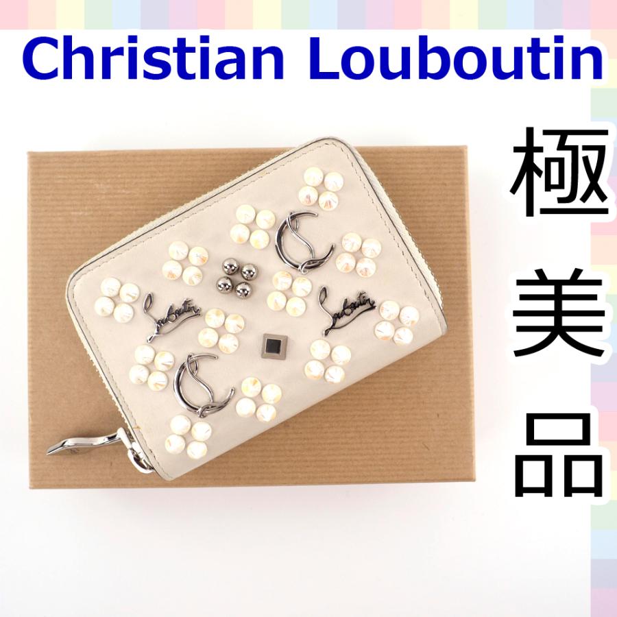 極美品 クリスチャン ルブタン パネトーネ ロック スタッズ コインケース 小銭入れ コインケース 小銭入れ ブランドショップ虹色の レディースファッション 7 アイボリー ホワイト カードケース ブランドショップ虹色 白 折り財布