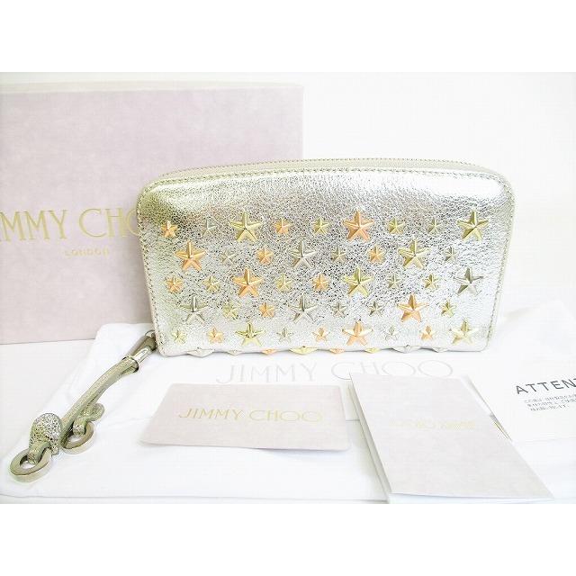 ジミーチュウ 長財布 Jimmy Choo ローズゴールドミックス メタルスタッズ レザー レザー ラウンドファスナー メンズ