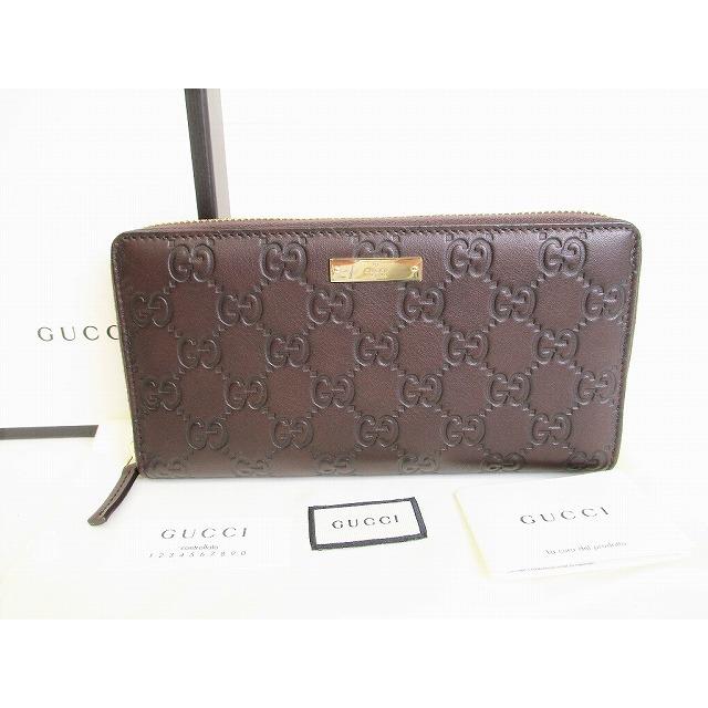 グッチ シマ Gucci シマ レザー メタルプレート ラウンドファスナー 長財布 8784 メンズ 長財布 メタル