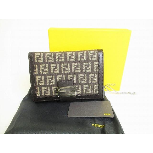 フェンディ FENDI ズッカ キャンバス レザー 2つ折り 財布 コンパクト 