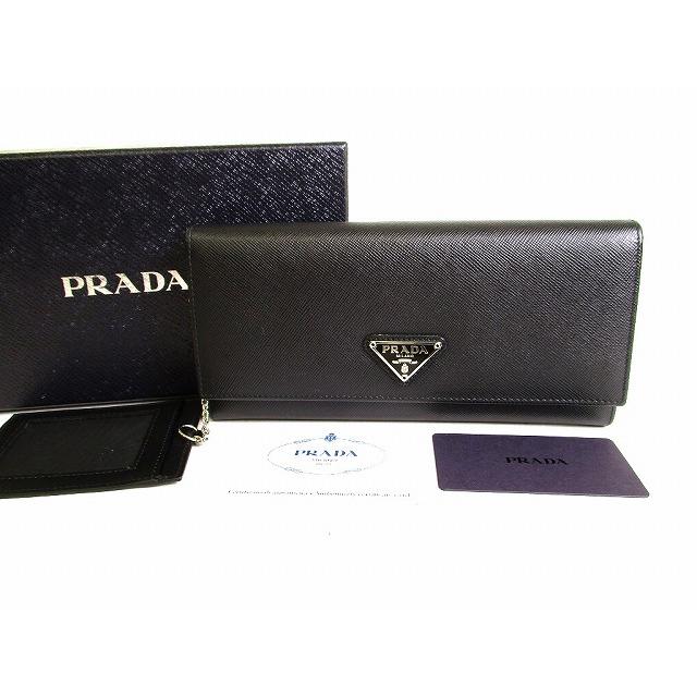 プラダ メタルロゴ 長財布 サフィアーノ レザー 折り財布 ブラック PRADA（プラダ） サフィアーノ レザー 2つ折り 長財布 ロング