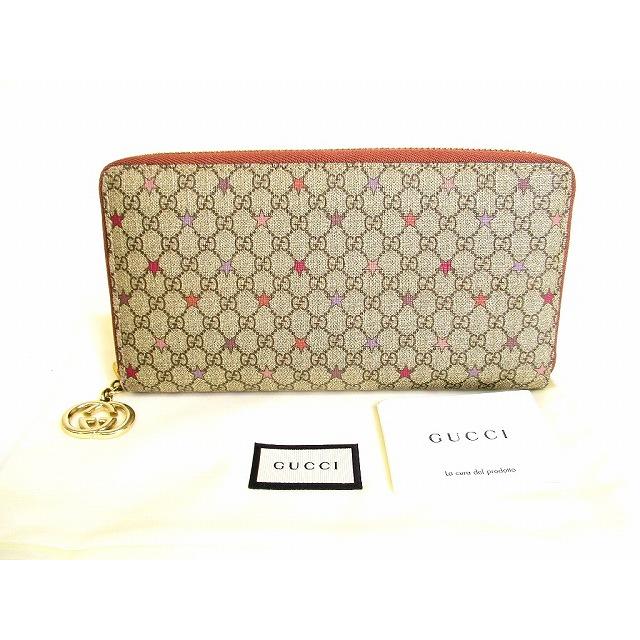 09 美品 GUCCI グッチ 長財布 ラウンドファスナー GGスプリーム 星 スター