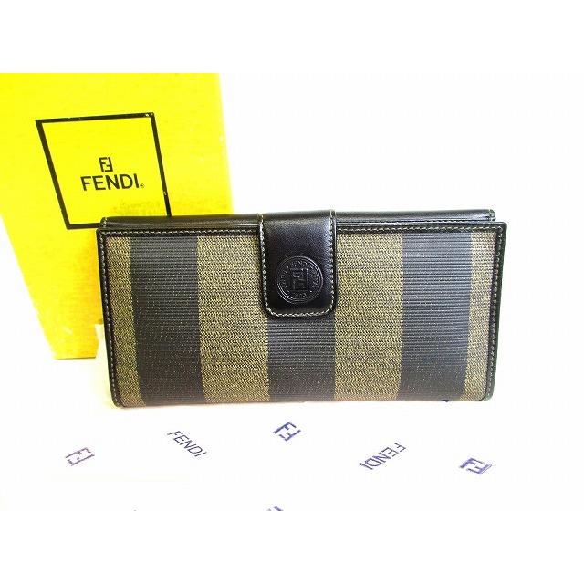 FENDI フェンディ ペカン キャンバス レザー 2つ折り 長財布  