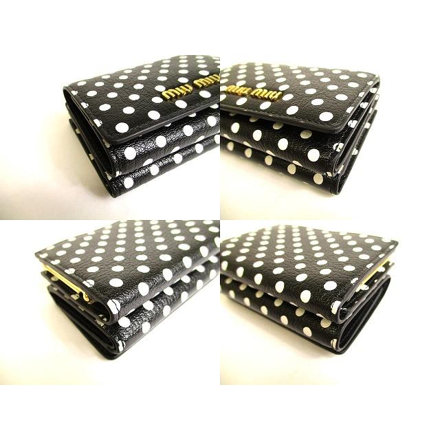 ミュウミュウ マドラスレザー　折財布 miu miu（ミュウミュウ） マドラス レザー ドット柄 3つ折り 財布