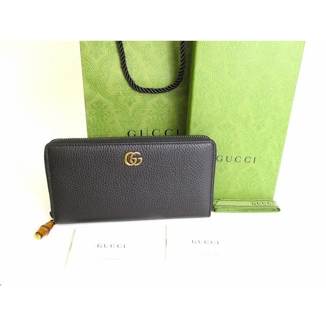 GG グッチ GUCCI マーモント バンブー付き レザー ラウンドファスナー