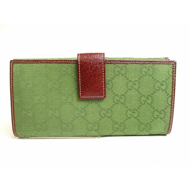 GUCCI GGキャンバス×レザー 長財布 ゴールド金具 1109-② GGキャンバス グッチ GUCCI GG キャンバス レザー 長財布 両面開き