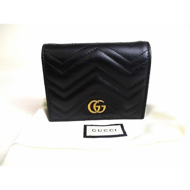 GUCCI 二つ折り財布 GGマーモント コンパクトウォレット レザー ブラック GG グッチ GUCCI マーモント レザー カードケース 2つ折り 財布