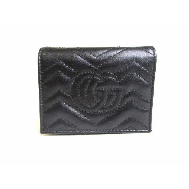 GUCCI 二つ折り財布 GGマーモント コンパクトウォレット レザー ブラック GG Marmont グッチ 財布 二つ折り ダブルG 二つ折りウォレット GG