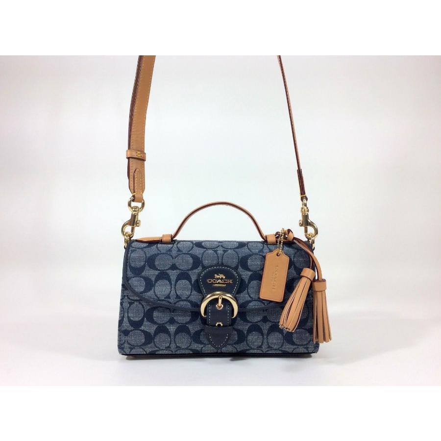 コーチ ショルダー バッグ シグネチャー ジャッキーレザー キャンバス チャーム 良品✨コーチ ショルダーバッグ シグネチャー キャンバス×レザー ネイビー