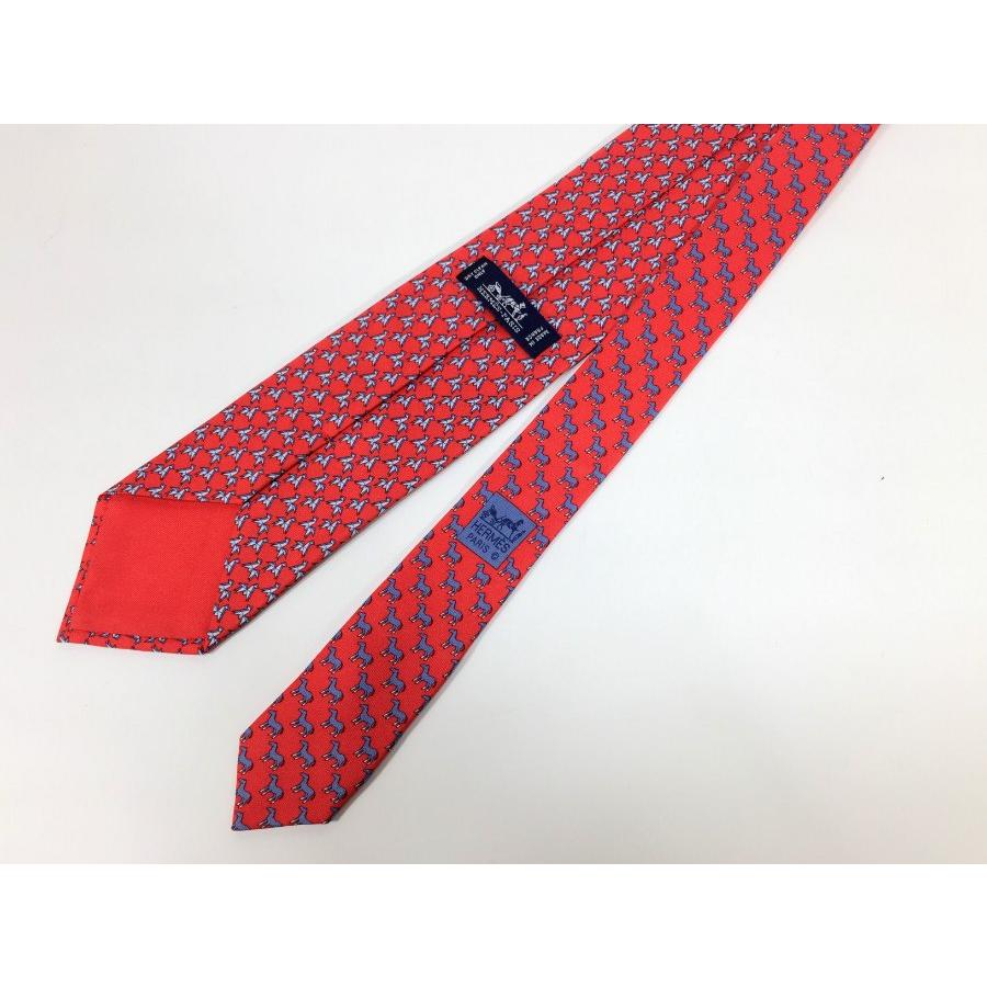 HERMES エルメス ネクタイ シルク レッド系 折り紙風馬柄 HERMES エルメス ネクタイ シルク レッド系 折り紙風馬柄