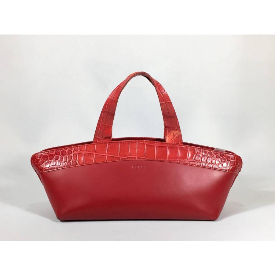 初回限定】 FURLA 巾着ハンドバッグ クロコダイル型押しレザー 本革