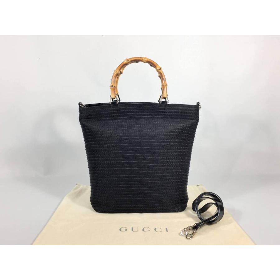 GUCCI 黒 キャンバス ショルダーバッグ バンブー