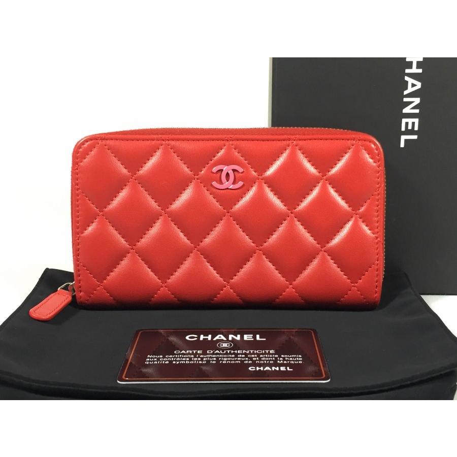シャネル 二つ折り長財布 ココマーク レザー レッド 赤 ゴールド