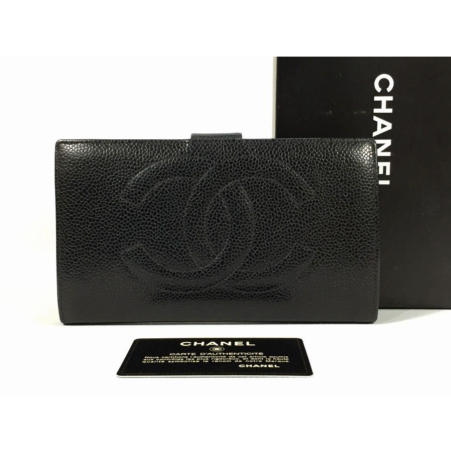CHANEL シャネル 長財布 キャビアスキン 二つ折り ブラック CHANEL シャネル 長財布 キャビアスキン 二つ折り ブラック