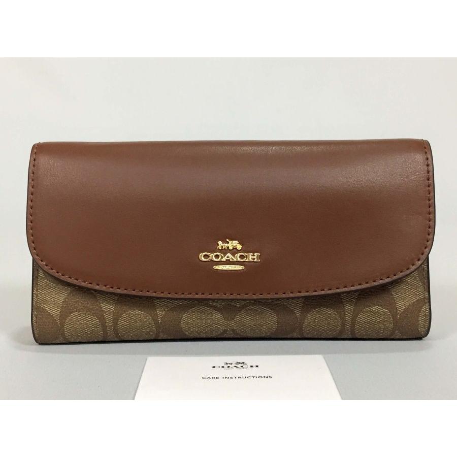 COACH コーチ 長財布 シグネチャー×レザー ブラウン系 小切手
