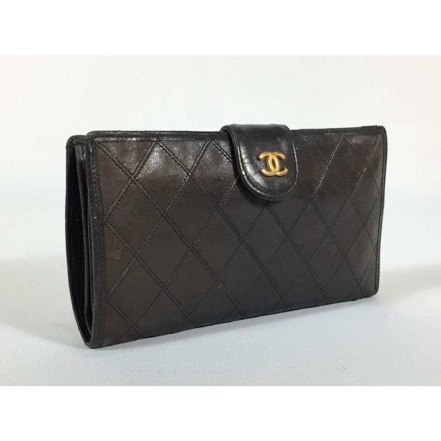 シャネル　ラムスキン　長財布　ココマーク CHANEL シャネル 長財布 ラムスキン ココマーク ガマ口 ブラック
