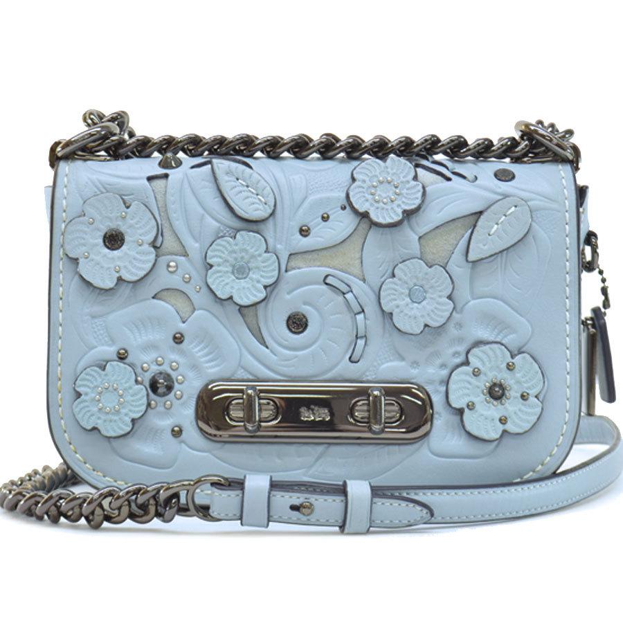 コーチ Coach バッグ ブルーグレーｘブラック レザーｘ金属素材 ブランドバリュー ショルダーバッグ レディース