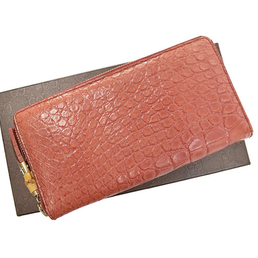GUCCI グッチ 長財布 バンブー クロコダイルxバンブー オレンジ系  