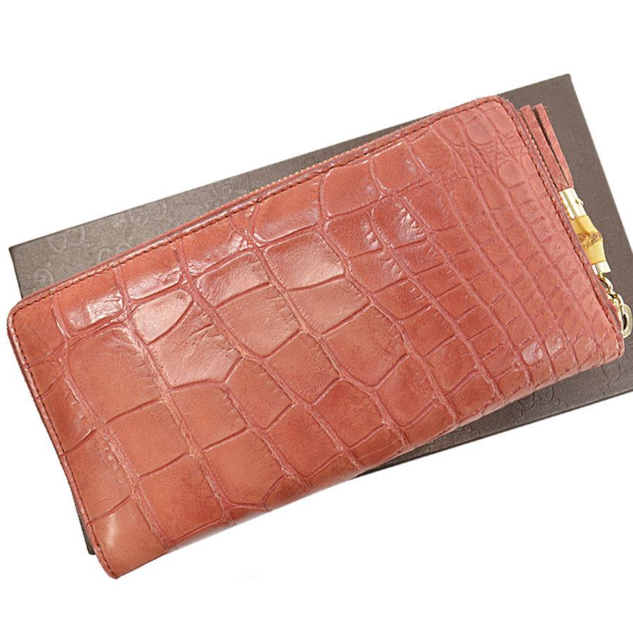 GUCCI グッチ 長財布 バンブー クロコダイルxバンブー オレンジ系  