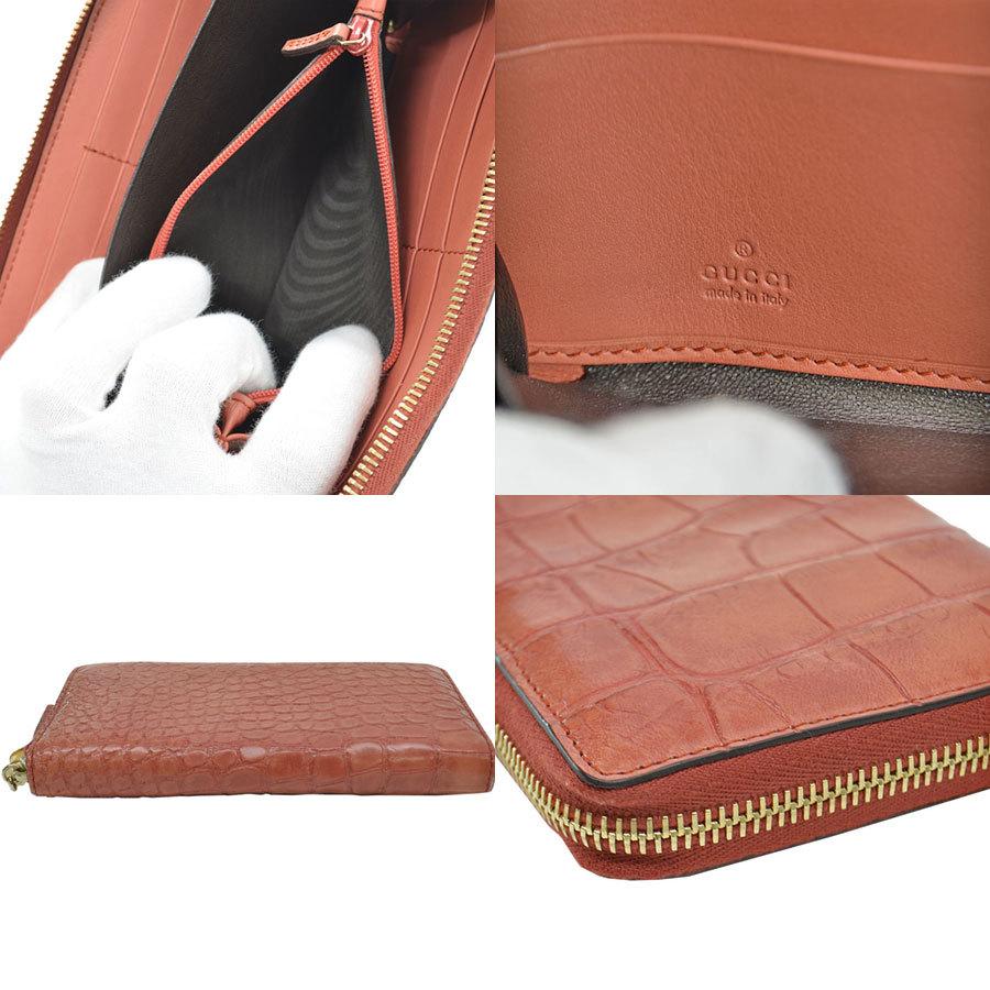 GUCCI グッチ 長財布 バンブー クロコダイルxバンブー オレンジ系  