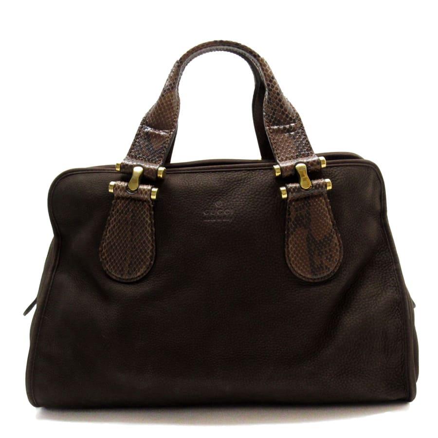 GUCCI グッチ ハンドバッグ レザー/パイソン ブラウン