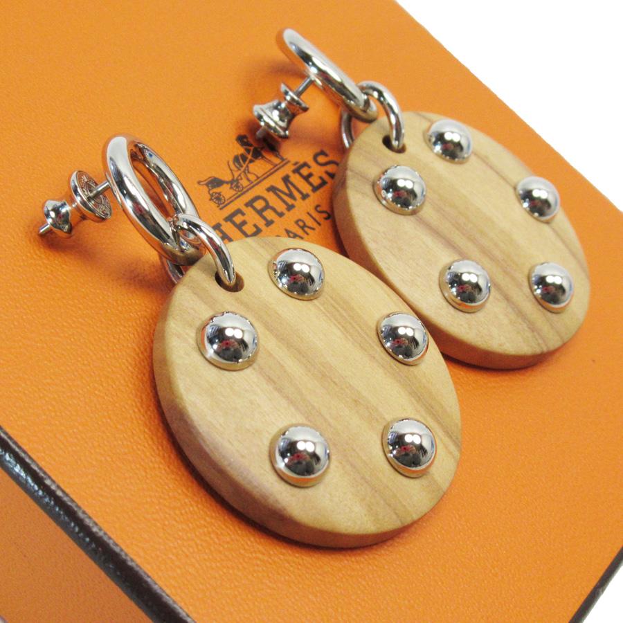 HERMES エルメス ピアス メドール メタル/オリーブウッド